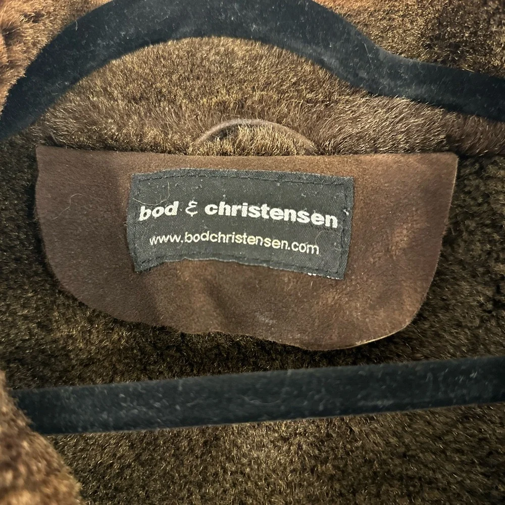 Men's Brown Shearling Pea Coat - Picture 4 of 9